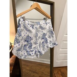 Philosophy Republic Floral Linen Blend Shorts Women's XL G White Purple Ruffle